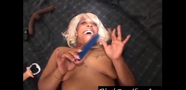  THICK BLACK WOMEN HAS XXX FUN WITH TWO LARGE DILDOS, TAKES 1 IN HER ASSHOLE